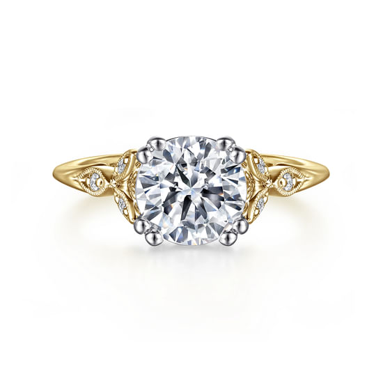 Gabriel - Vintage Inspired 14K White-Yellow Gold Round Diamond Engagement Ring