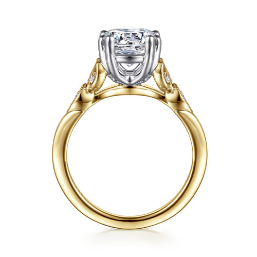 Vintage Inspired 14K White-Yellow Gold Round Diamond Engagement Ring