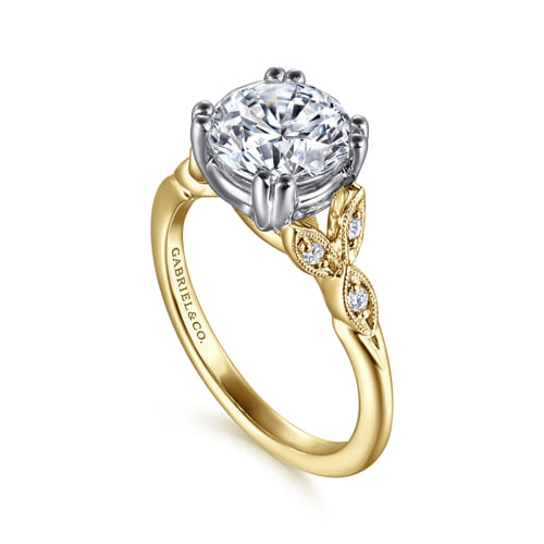 Vintage Inspired 14K White-Yellow Gold Round Diamond Engagement Ring