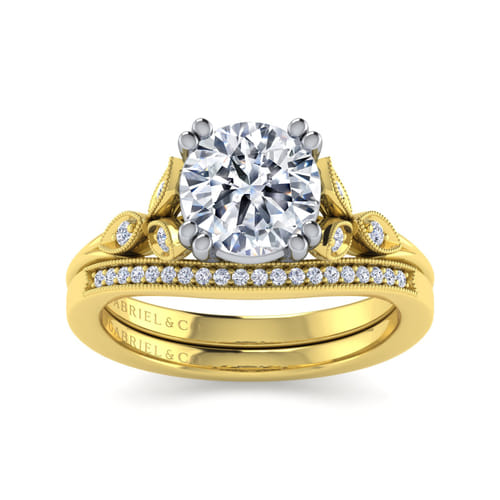 Vintage Inspired 14K White-Yellow Gold Round Diamond Engagement Ring