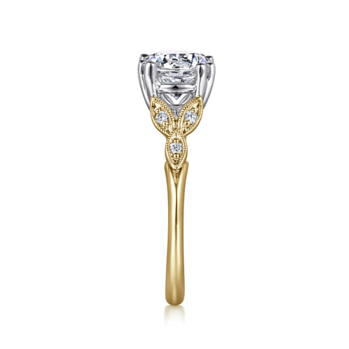 Vintage Inspired 14K White-Yellow Gold Round Diamond Engagement Ring