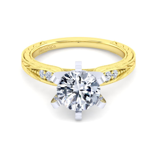 Gabriel - Vintage Inspired 14K White-Yellow Gold Round Diamond Engagement Ring