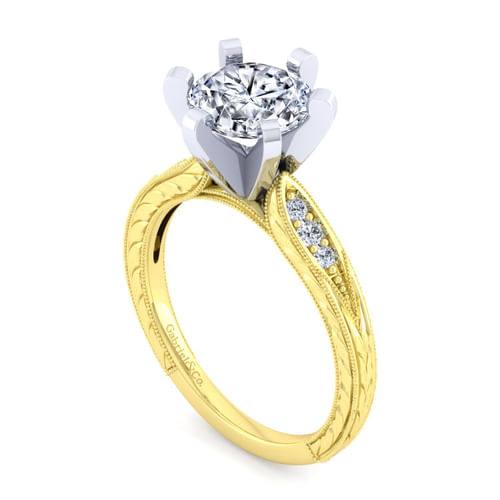 Vintage Inspired 14K White-Yellow Gold Round Diamond Engagement Ring