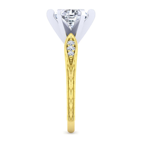 Vintage Inspired 14K White-Yellow Gold Round Diamond Engagement Ring