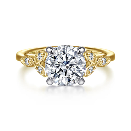 Vintage Inspired 14K White-Yellow Gold Round Diamond Engagement Ring