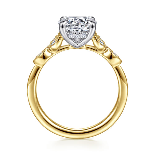 Vintage Inspired 14K White-Yellow Gold Round Diamond Engagement Ring