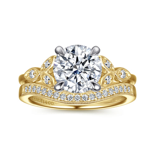 Vintage Inspired 14K White-Yellow Gold Round Diamond Engagement Ring