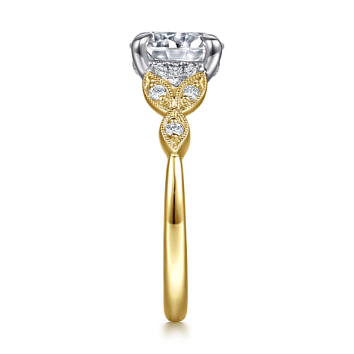Vintage Inspired 14K White-Yellow Gold Round Diamond Engagement Ring