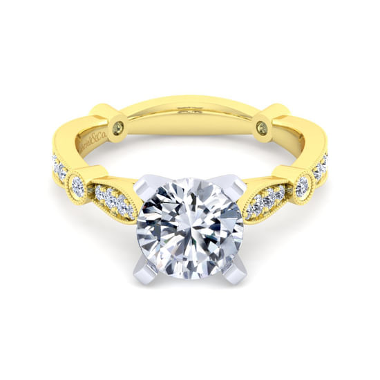 Gabriel - Vintage Inspired 14K White-Yellow Gold Round Diamond Engagement Ring