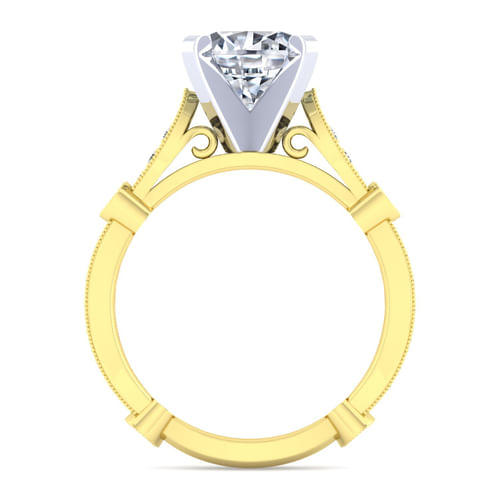 Vintage Inspired 14K White-Yellow Gold Round Diamond Engagement Ring