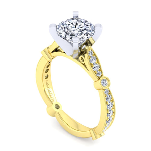 Vintage Inspired 14K White-Yellow Gold Round Diamond Engagement Ring
