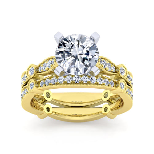 Vintage Inspired 14K White-Yellow Gold Round Diamond Engagement Ring