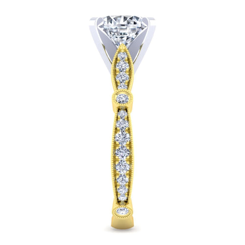Vintage Inspired 14K White-Yellow Gold Round Diamond Engagement Ring