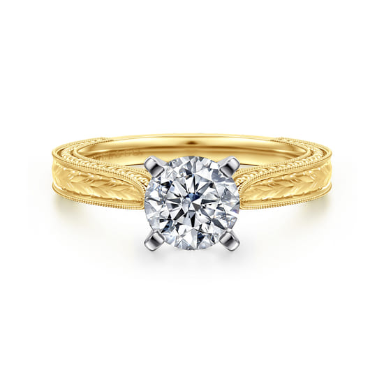 Vintage Inspired 14K White-Yellow Gold Round Solitaire Engagement Ring