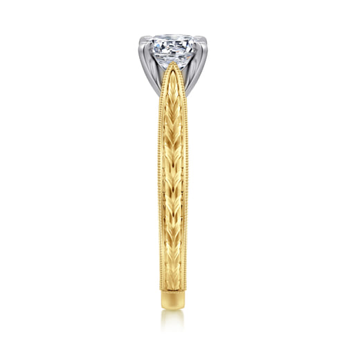 Vintage Inspired 14K White-Yellow Gold Round Solitaire Engagement Ring