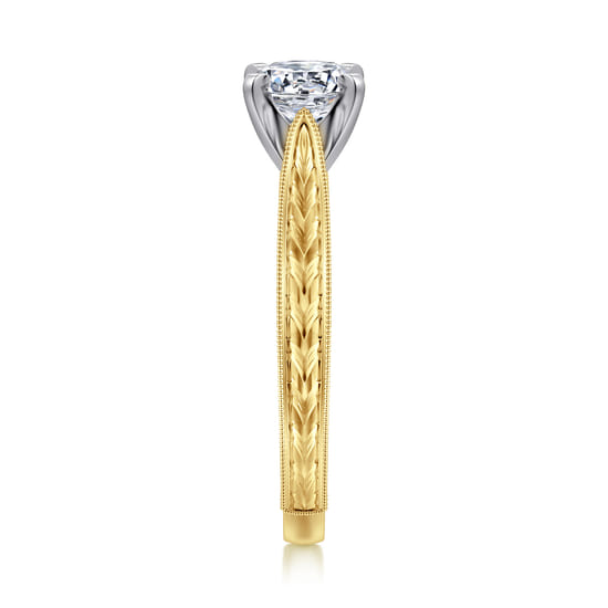 Vintage Inspired 14K White-Yellow Gold Round Solitaire Engagement Ring angle 5