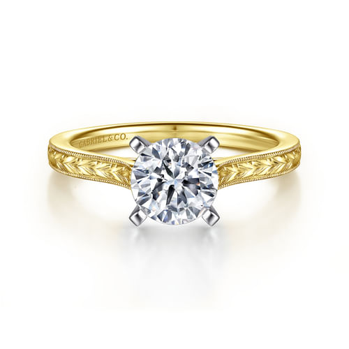 Vintage Inspired 14K White-Yellow Gold Round Solitaire Engagement Ring
