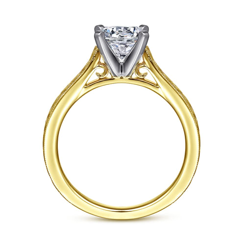 Vintage Inspired 14K White-Yellow Gold Round Solitaire Engagement Ring