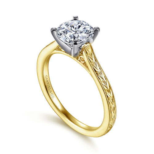 Vintage Inspired 14K White-Yellow Gold Round Solitaire Engagement Ring