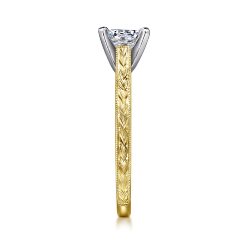 Vintage Inspired 14K White-Yellow Gold Round Solitaire Engagement Ring