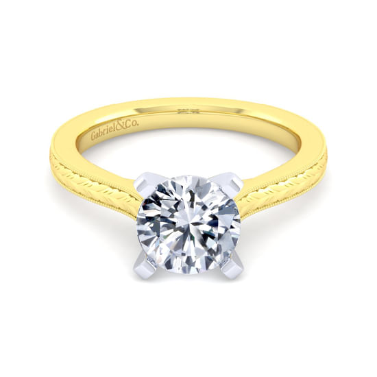 Gabriel - Vintage Inspired 14K White-Yellow Gold Round Solitaire Engagement Ring