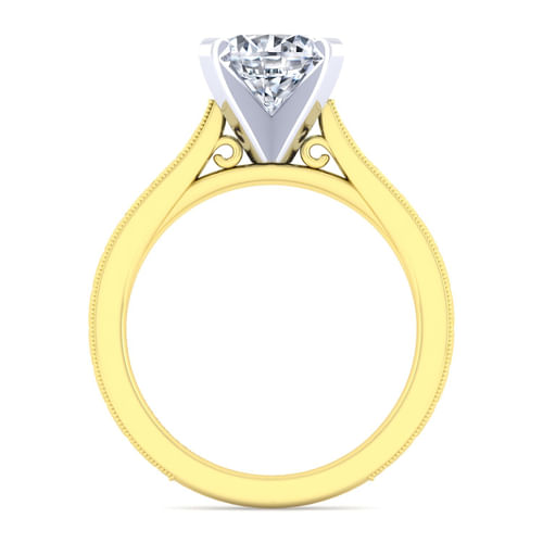 Vintage Inspired 14K White-Yellow Gold Round Solitaire Engagement Ring