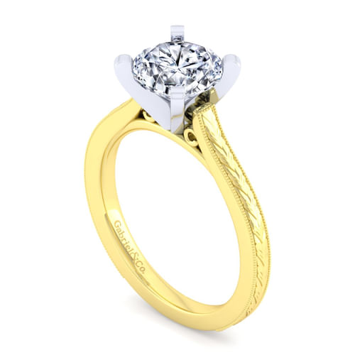 Vintage Inspired 14K White-Yellow Gold Round Solitaire Engagement Ring