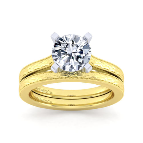 Vintage Inspired 14K White-Yellow Gold Round Solitaire Engagement Ring