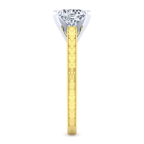 Vintage Inspired 14K White-Yellow Gold Round Solitaire Engagement Ring