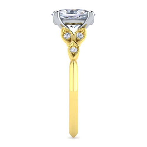 Vintage Inspired 14K White-Yellow Gold Split Shank Oval Diamond Engagement Ring