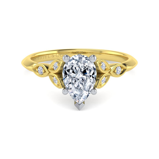 Gabriel - Vintage Inspired 14K White-Yellow Gold Split Shank Pear Shape Diamond Engagement Ring