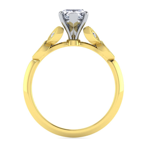 Vintage Inspired 14K White-Yellow Gold Split Shank Pear Shape Diamond Engagement Ring