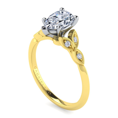 Vintage Inspired 14K White-Yellow Gold Split Shank Pear Shape Diamond Engagement Ring