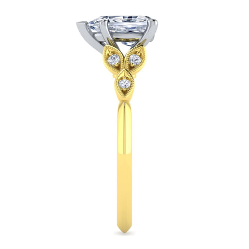 Vintage Inspired 14K White-Yellow Gold Split Shank Pear Shape Diamond Engagement Ring