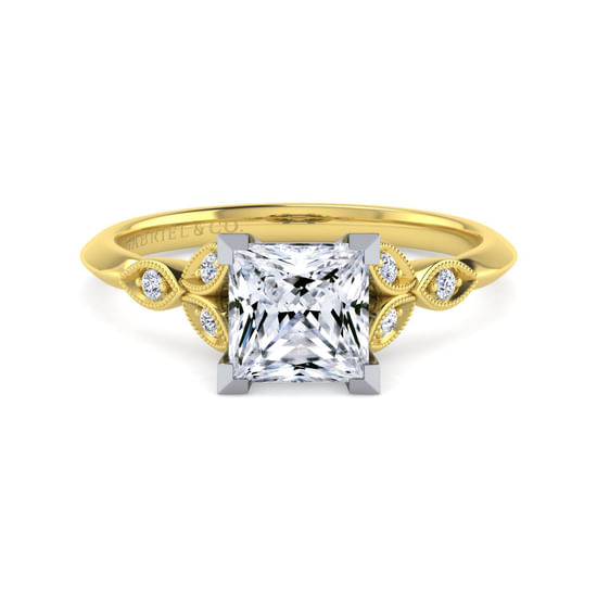 Gabriel - Vintage Inspired 14K White-Yellow Gold Split Shank Princess Cut Diamond Engagement Ring