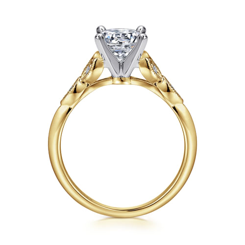 Vintage Inspired 14K White-Yellow Gold Split Shank Round Diamond Engagement Ring