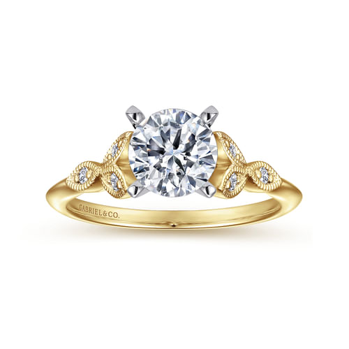 Vintage Inspired 14K White-Yellow Gold Split Shank Round Diamond Engagement Ring
