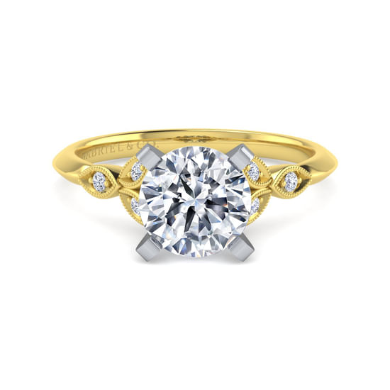 Gabriel - Vintage Inspired 14K White-Yellow Gold Split Shank Round Diamond Engagement Ring