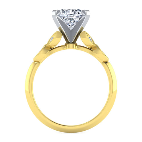 Vintage Inspired 14K White-Yellow Gold Split Shank Round Diamond Engagement Ring