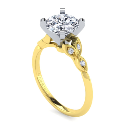 Vintage Inspired 14K White-Yellow Gold Split Shank Round Diamond Engagement Ring