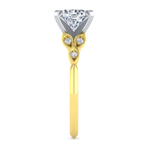 Vintage Inspired 14K White-Yellow Gold Split Shank Round Diamond Engagement Ring