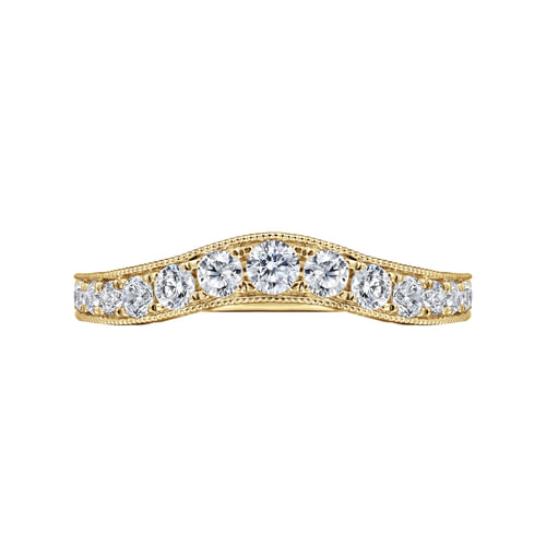 Vintage Inspired 14K Yellow Gold Curved Channel Set Diamond Wedding Band with Engraving