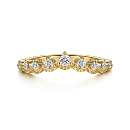 Vintage Inspired 14K Yellow Gold Curved Diamond Anniversary Band