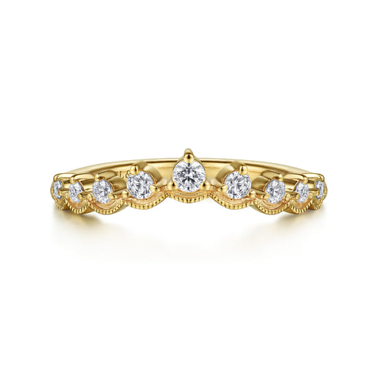 Vintage Inspired 14K Yellow Gold Curved Diamond Anniversary Band