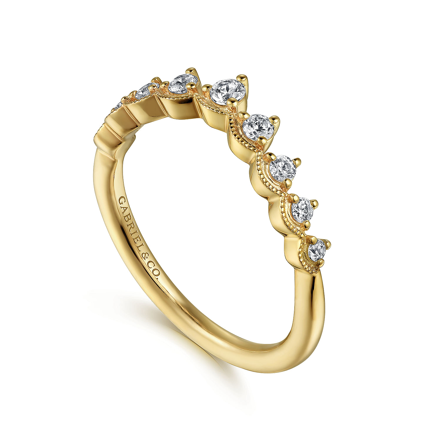 Vintage Inspired 14K Yellow Gold Curved Diamond Anniversary Band