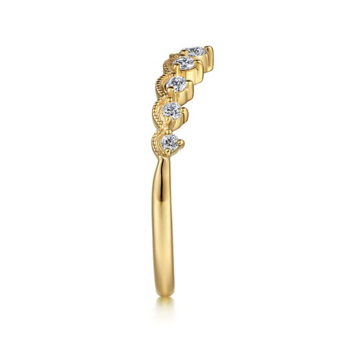 Vintage Inspired 14K Yellow Gold Curved Diamond Anniversary Band