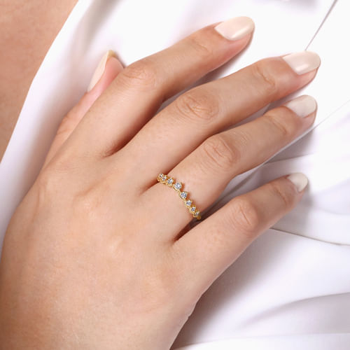 Vintage Inspired 14K Yellow Gold Curved Diamond Anniversary Band