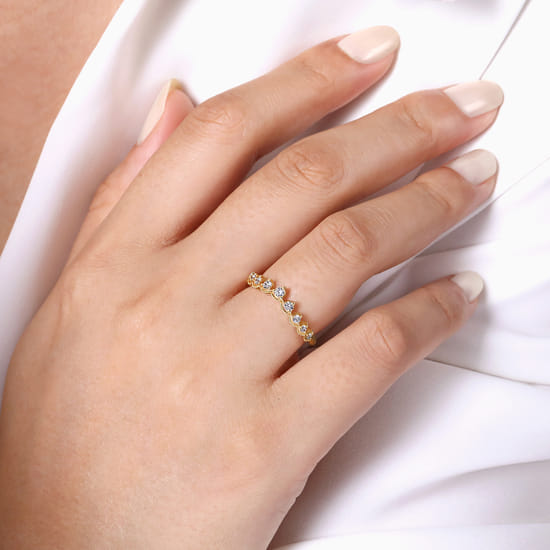 Vintage Inspired 14K Yellow Gold Curved Diamond Anniversary Band angle 5