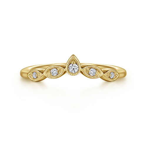 Vintage Inspired 14K Yellow Gold Curved Gold Diamond Anniversary Band