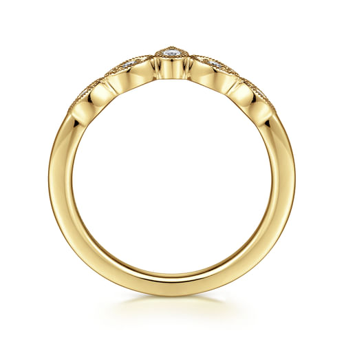 Vintage Inspired 14K Yellow Gold Curved Gold Diamond Anniversary Band